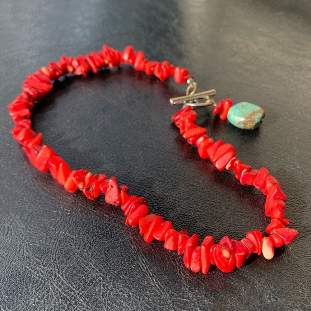 Vintage Coral Necklace With Turquoise Closure